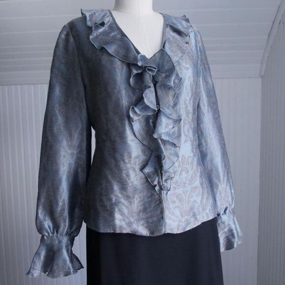 90s Armani Collezioni shimmery ruffle button down blouse - Picture 1 of 7